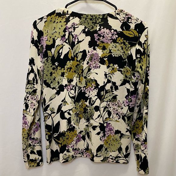 Talbots classic beautiful colorful floral button up cardigan, 77% Silk, size SP - Picture 3 of 5